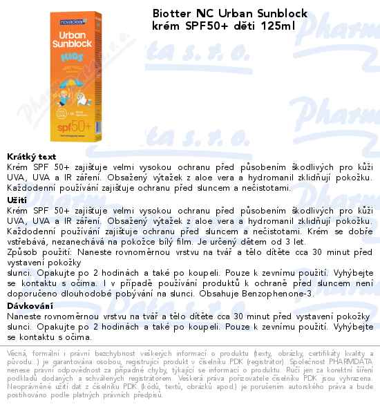 Biotter NC Urban Sunblock krĂ©m SPF50+ dÄ›ti 125ml