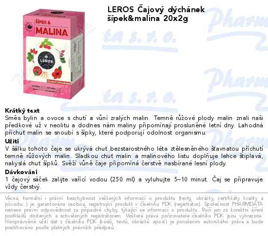 LEROS ÄŚajovĂ˝ dĂ˝chĂˇnek ĹˇĂ­pek&malina 20x2g