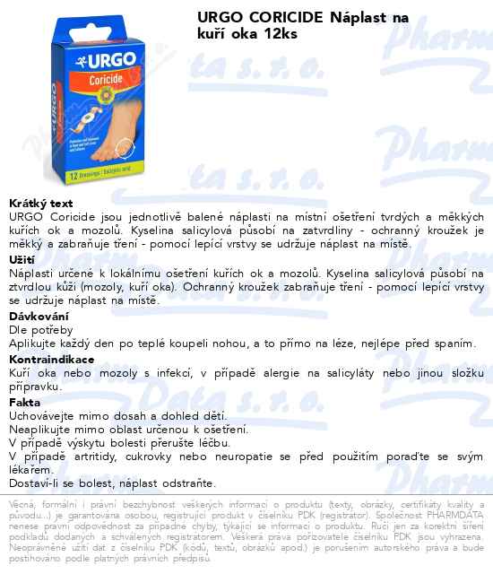 URGO CORICIDE NĂˇplast na kuĹ™Ă­ oka 12ks