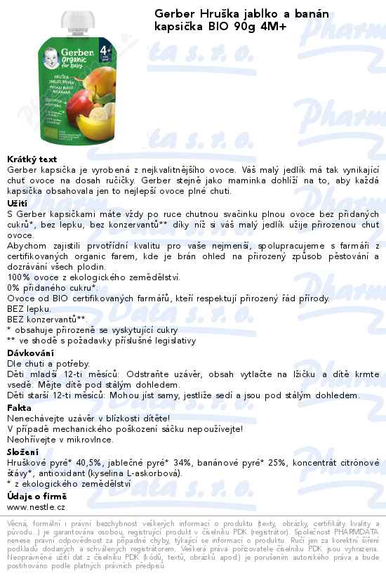 Gerber HruĹˇka jablko a banĂˇn kapsiÄŤka BIO 90g 4M+