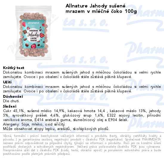 Allnature Jahody suĹˇenĂ© mrazem v mlĂ©ÄŤnĂ© ÄŤoko 100g