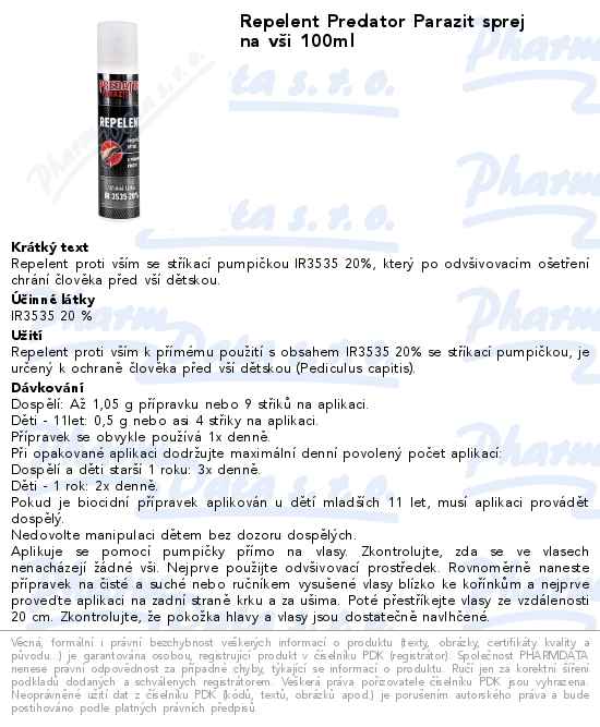 Repelent Predator Parazit sprej na vĹˇi 100ml