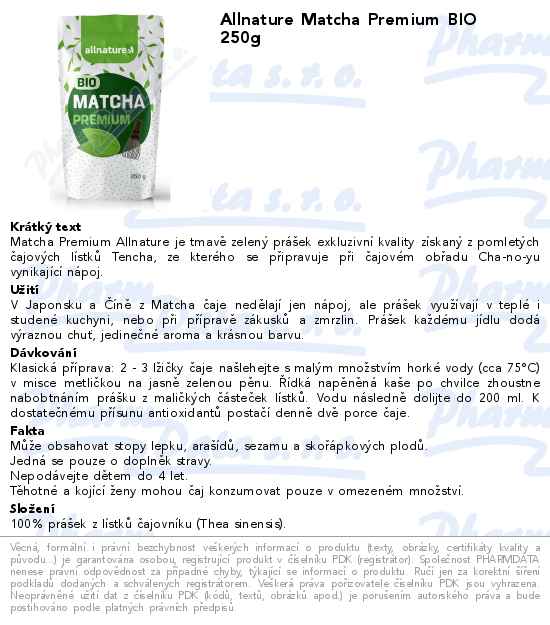 Allnature Matcha Premium BIO 250g