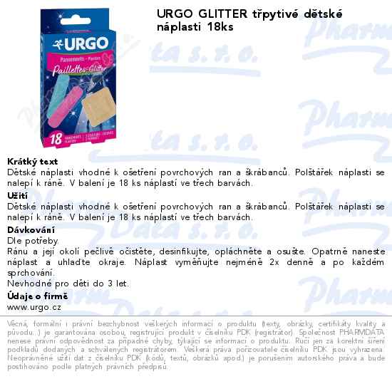 URGO GLITTER tĹ™pytivĂ© dÄ›tskĂ© nĂˇplasti 18ks