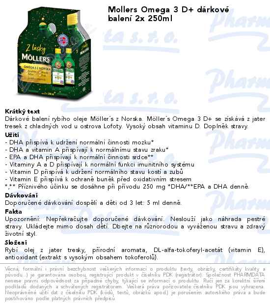 Mollers Omega 3 D+ dĂˇrkovĂ© balenĂ­ 2x 250ml