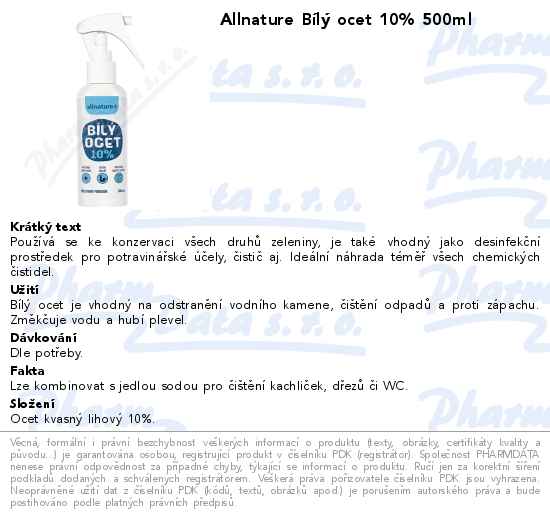 Allnature BĂ­lĂ˝ ocet 10% 500ml