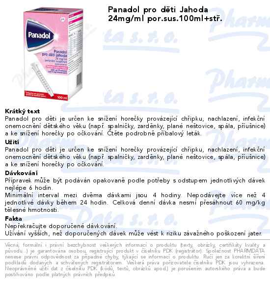 Panadol pro dÄ›ti Jahoda 24mg/ml por.sus.100ml+stĹ™.