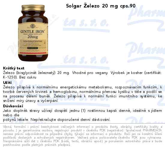 Solgar Ĺ˝elezo 20 mg cps.90