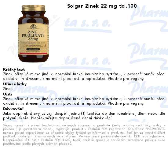 Solgar Zinek 22 mg tbl.100