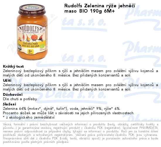 Rudolfs Zelenina rĂ˝Ĺľe jehnÄ›ÄŤĂ­ maso BIO 190g 6M+