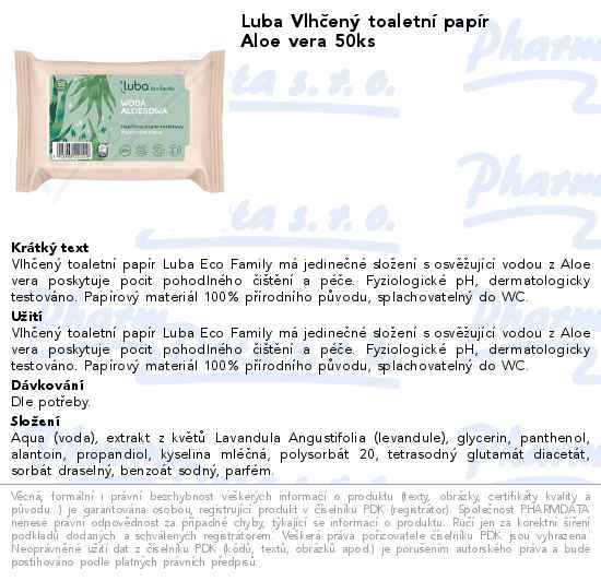 Luba VlhÄŤenĂ˝ toaletnĂ­ papĂ­r Aloe vera 50ks