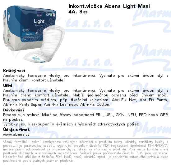 Inkont.vloĹľka Abena Light Maxi 4A. 8ks