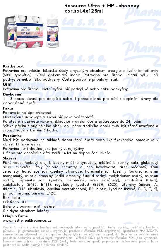 Resource Ultra + HP JahodovĂ˝ por.sol.4x125ml