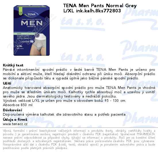 TENA Men Pants Normal Grey L/XL ink.kalh.8ks772803