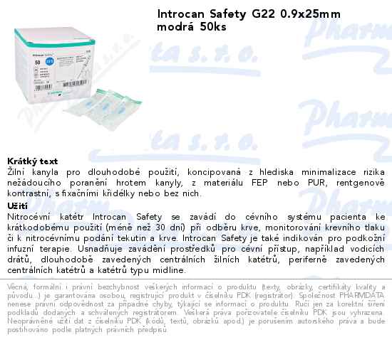Introcan Safety G22 0.9x25mm modrĂˇ 50ks