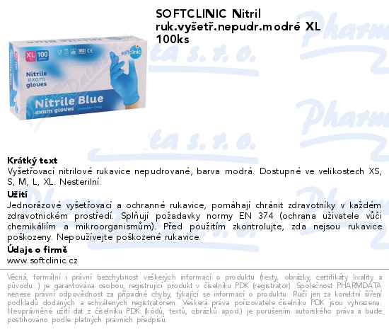 SOFTCLINIC Nitril ruk.vyĹˇetĹ™.nepudr.modrĂ© XL 100ks