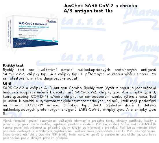 JusChek SARS-CoV-2 a chĹ™ipka A/B antigen.test 1ks