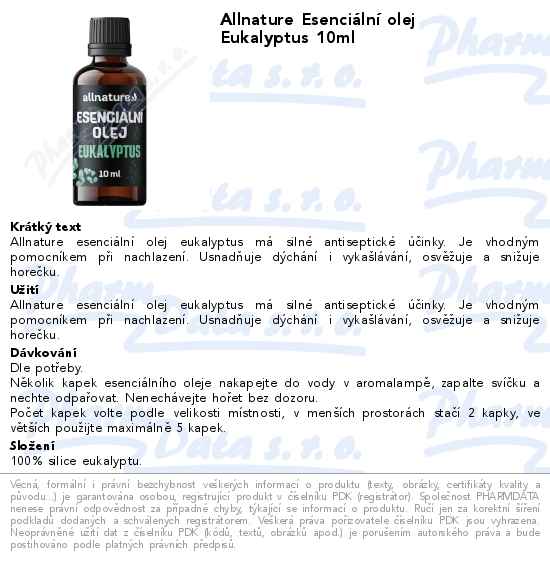 Allnature EsenciĂˇlnĂ­ olej Eukalyptus 10ml