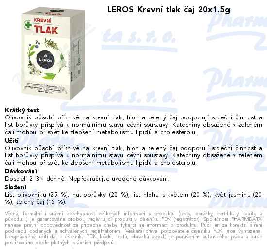 LEROS KrevnĂ­ tlak ÄŤaj 20x1.5g