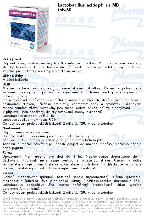 Lactobacillus acidophilus ND tob.60