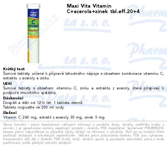 Maxi Vita Vitamin C+acerola+zinek tbl.eff.20+4