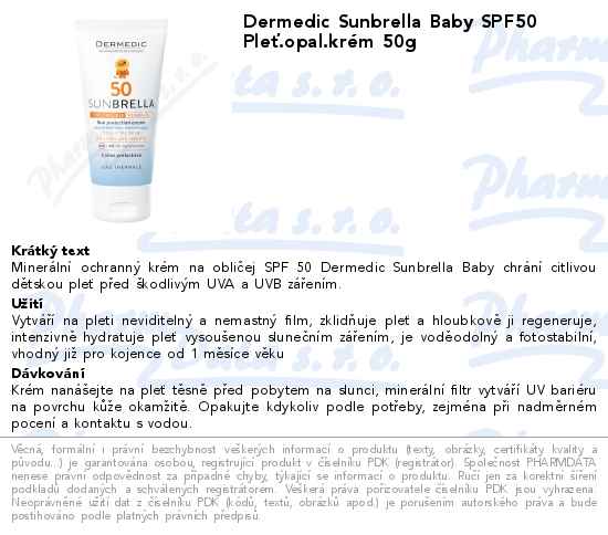 Dermedic Sunbrella Baby SPF50 PleĹĄ.opal.krĂ©m 50g