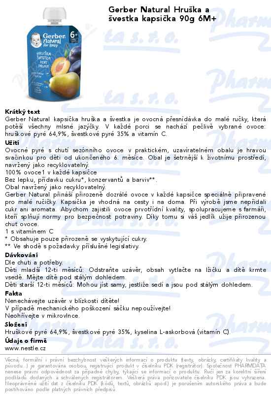 Gerber Natural HruĹˇka a Ĺˇvestka kapsiÄŤka 90g 6M+
