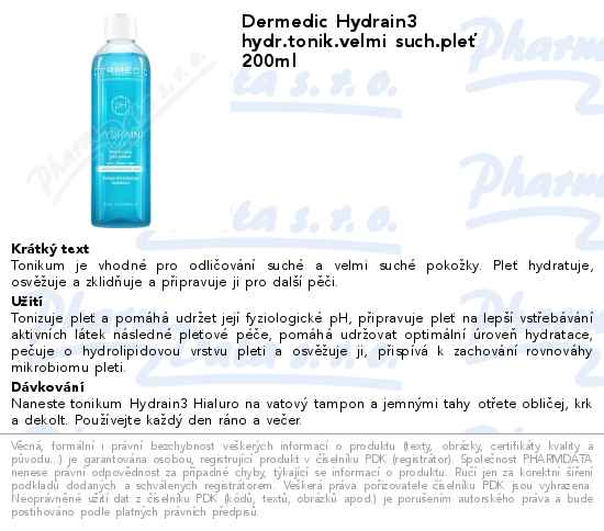 Dermedic Hydrain3 hydr.tonik.velmi such.pleĹĄ 200ml