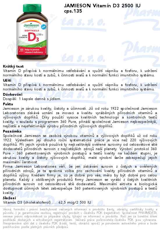 JAMIESON VitamĂ­n D3 2500 IU cps.135