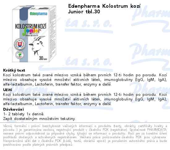 Edenpharma Kolostrum kozĂ­ Junior tbl.30