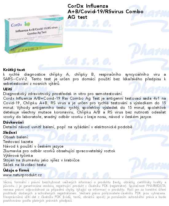 CorDx Influenza A+B/Covid-19/RSvirus Combo AG test