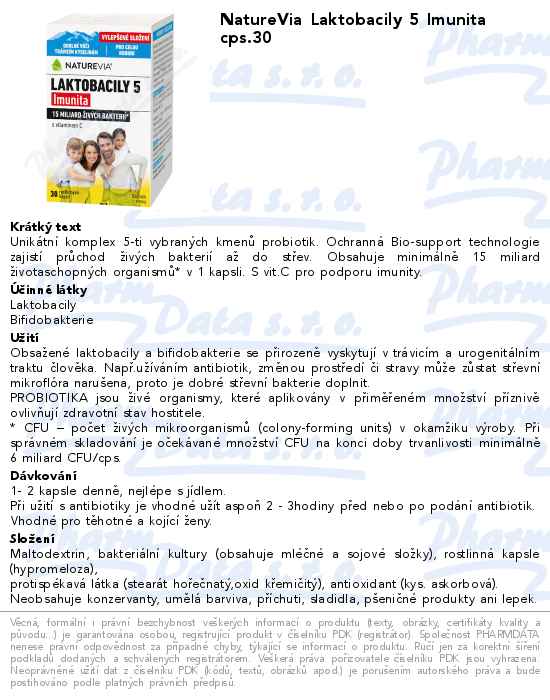 NatureVia Laktobacily 5 Imunita cps.30