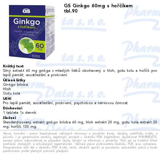GS Ginkgo 60mg s hoĹ™ÄŤĂ­kem tbl.90