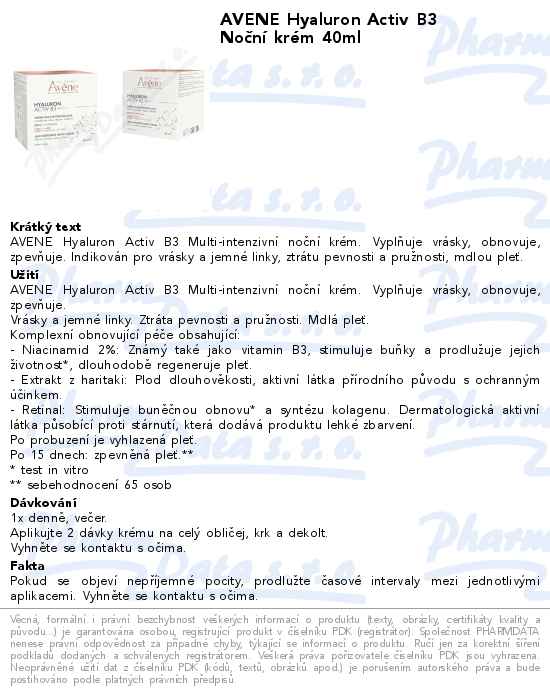 AVENE Hyaluron Activ B3 NoÄŤnĂ­ krĂ©m 40ml