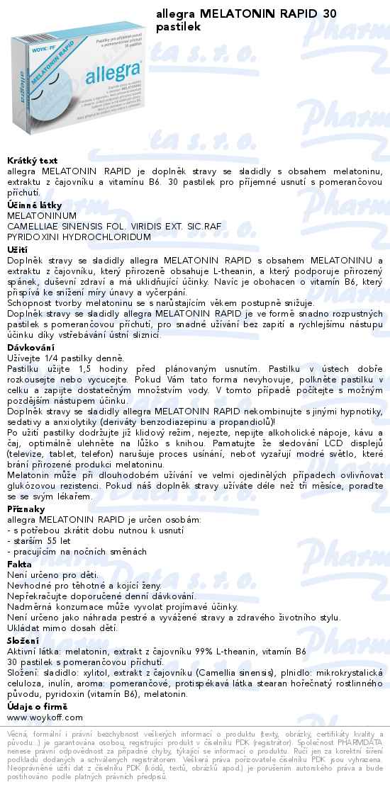 allegra MELATONIN RAPID 30 pastilek