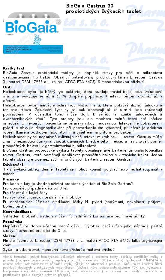 BioGaia Gastrus 30 probiotickĂ˝ch ĹľvĂ˝kacĂ­ch tablet