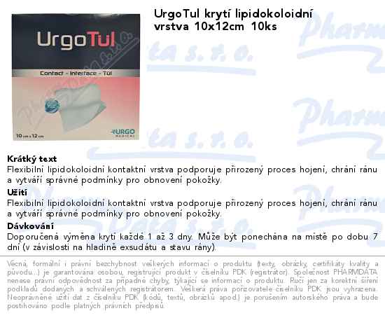 UrgoTul krytĂ­ lipidokoloidnĂ­ vrstva 10x12cm 10ks