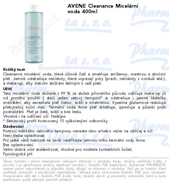 AVENE Cleanance MicelĂˇrnĂ­ voda 400ml