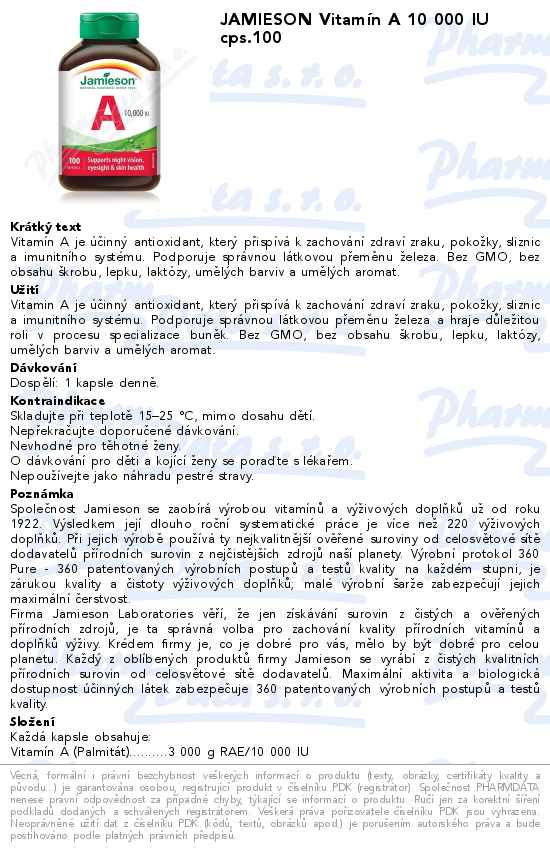 JAMIESON VitamĂ­n A 10 000 IU cps.100
