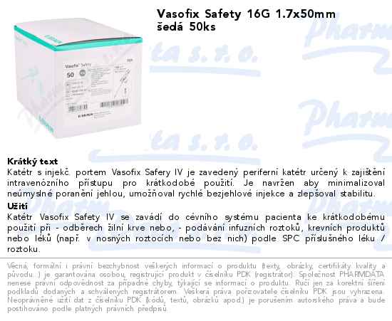 Vasofix Safety 16G 1.7x50mm ĹˇedĂˇ 50ks