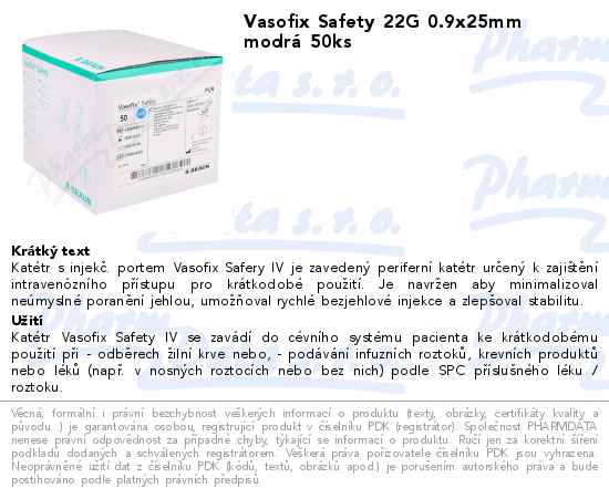 Vasofix Safety 22G 0.9x25mm modrĂˇ 50ks