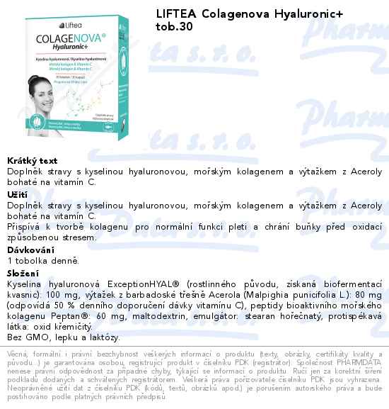 LIFTEA Colagenova Hyaluronic+ tob.30