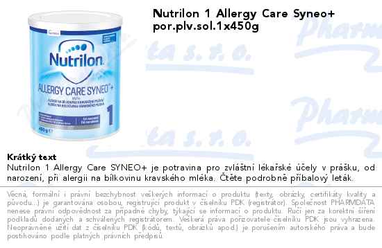 Nutrilon 1 Allergy Care Syneo+ por.plv.sol.1x450g