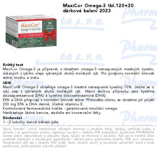 MaxiCor Omega-3 tbl.120+30 dĂˇrkovĂ© balenĂ­ 2023