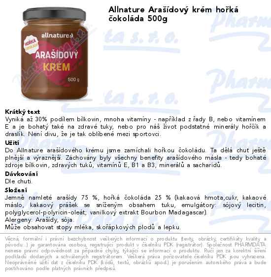 Allnature AraĹˇĂ­dovĂ˝ krĂ©m hoĹ™kĂˇ ÄŤokolĂˇda 500g