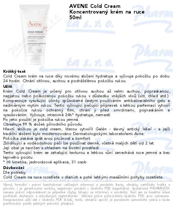 AVENE Cold Cream KoncentrovanĂ˝ krĂ©m na ruce 50ml