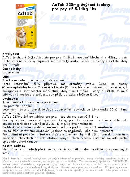 AdTab 225mg ĹľvĂ˝kacĂ­ tablety pro psy >5.5-11kg 1ks