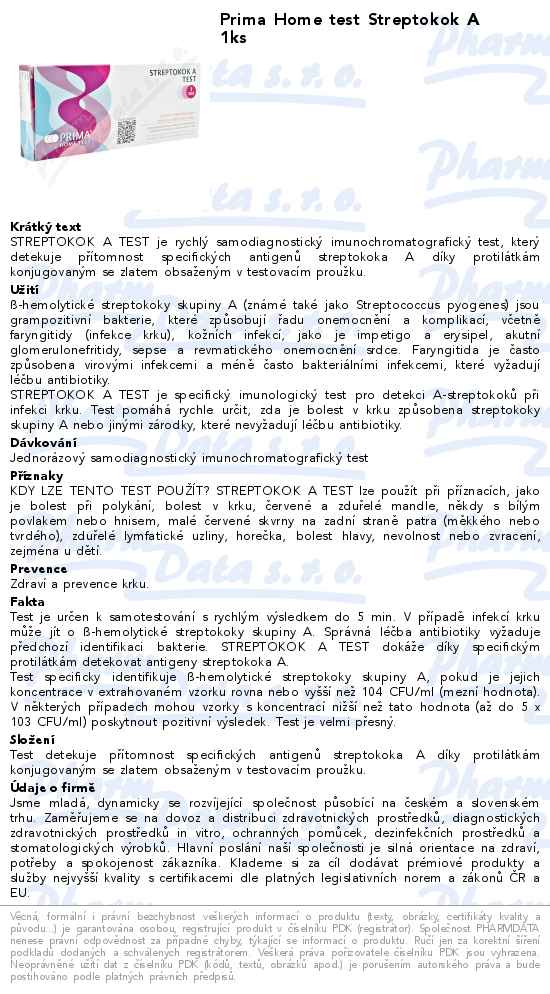 Prima Home test Streptokok A 1ks