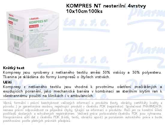 KOMPRES NT nesterilnĂ­ 4vrstvy 10x10cm100ks