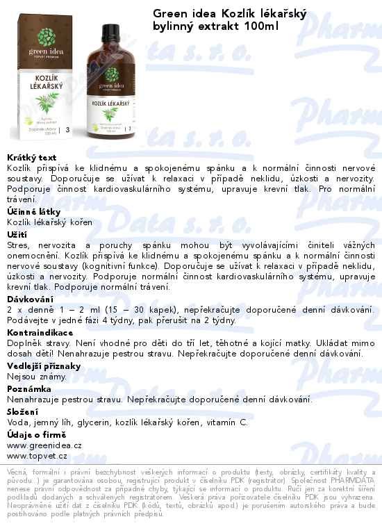 Green idea KozlĂ­k lĂ©kaĹ™skĂ˝ bylinnĂ˝ extrakt 100ml